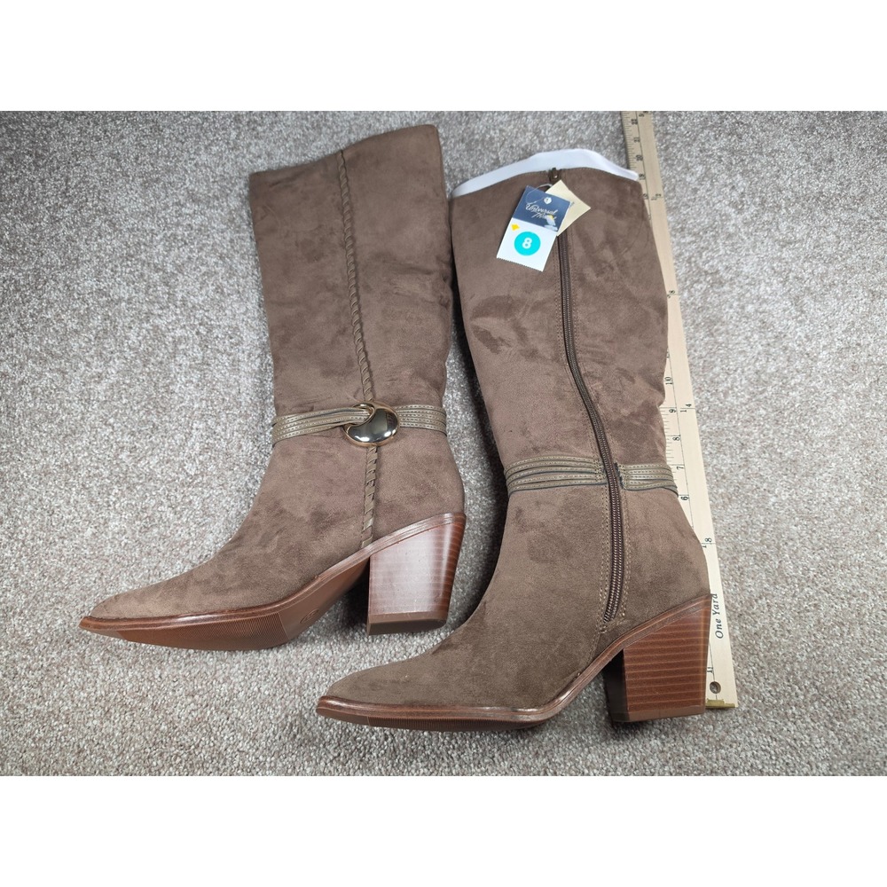 Universal Thread Rio Women 8 Brown Faux Suede Tall Block Heel Boots New